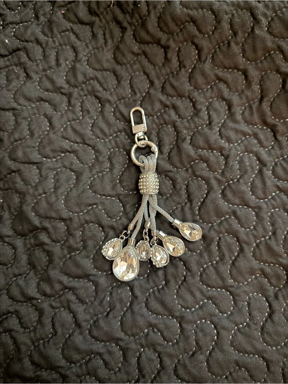 Crystal Tassel Key & Card Holder Charm - Silver